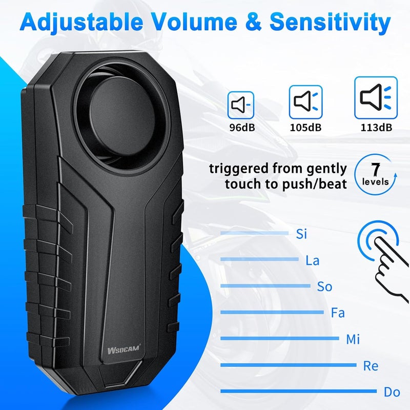 wsdcam Bike Alarm with Remote 2 Pack, 113dB Loud Anti Theft Vibration Sensor Alarm Systems for Electric Bike Motorcycle Golf Car Trailer Mailbox Garage Door Waterproof Home Security Bike Accessories - Image 3